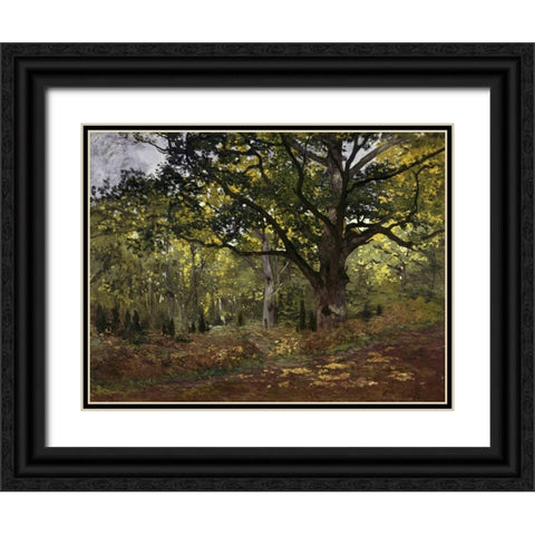 Bodmer Oak, Fontainebleau Forest, 1865 Black Ornate Wood Framed Art Print with Double Matting by Monet, Claude