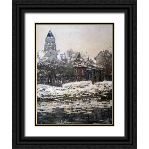 Church at Vetheuil, Winter Black Ornate Wood Framed Art Print with Double Matting by Monet, Claude