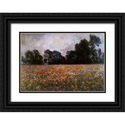 Field of Wild Poppies Black Ornate Wood Framed Art Print with Double Matting by Monet, Claude