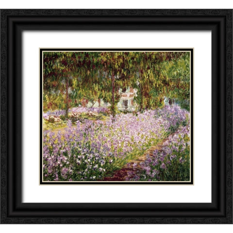 Garden at Giverny Black Ornate Wood Framed Art Print with Double Matting by Monet, Claude