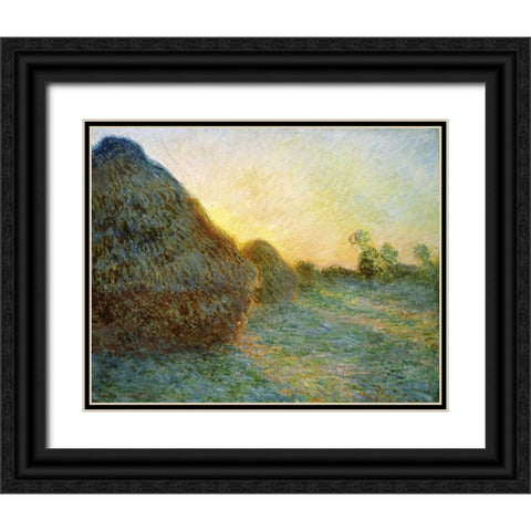 Haystacks, 1891 Black Ornate Wood Framed Art Print with Double Matting by Monet, Claude