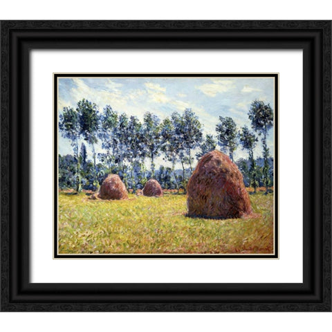 Haystacks at Giverny Black Ornate Wood Framed Art Print with Double Matting by Monet, Claude