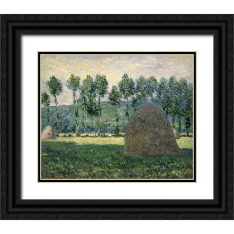 Haystacks Near Giverny Black Ornate Wood Framed Art Print with Double Matting by Monet, Claude