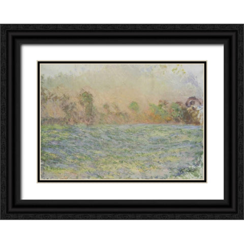 La prairie de Limetz, pres de Giverny Black Ornate Wood Framed Art Print with Double Matting by Monet, Claude