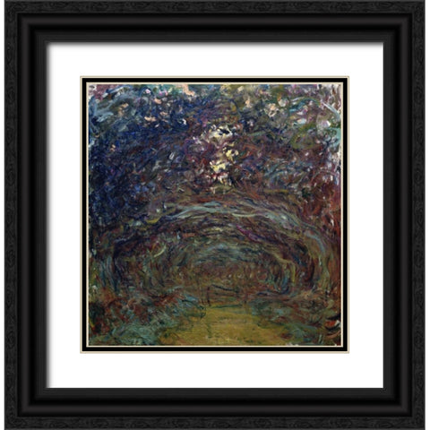 LAllee des rosiers a Giverny Black Ornate Wood Framed Art Print with Double Matting by Monet, Claude