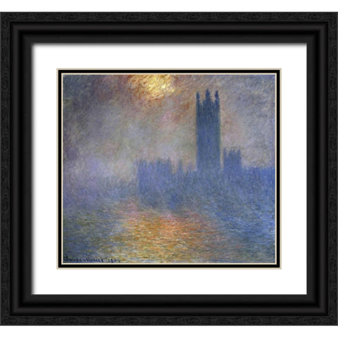 London Parliament - Patch of Sun in the Fog Black Ornate Wood Framed Art Print with Double Matting by Monet, Claude