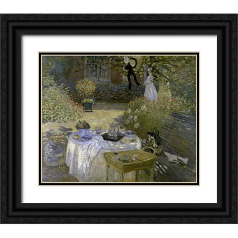 Lunch Black Ornate Wood Framed Art Print with Double Matting by Monet, Claude