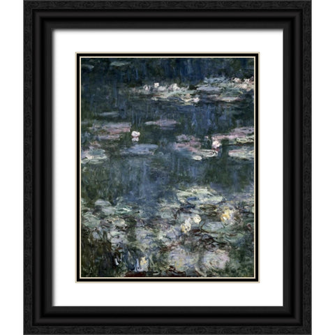 Nympheas - Water Lilies - detail Black Ornate Wood Framed Art Print with Double Matting by Monet, Claude