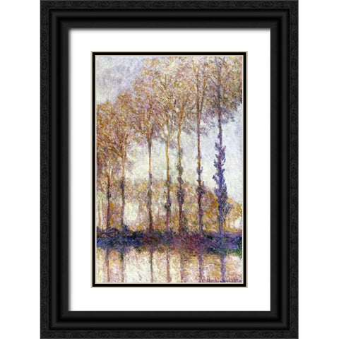 Poplars Black Ornate Wood Framed Art Print with Double Matting by Monet, Claude