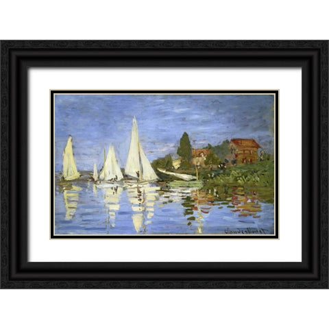 Regatta at Argenteuil Black Ornate Wood Framed Art Print with Double Matting by Monet, Claude