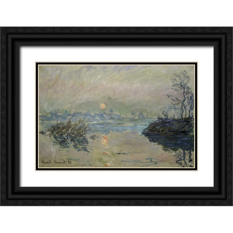 Setting Sun - Soleil couchant Black Ornate Wood Framed Art Print with Double Matting by Monet, Claude