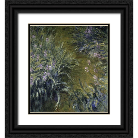 The Path Through the Irises Black Ornate Wood Framed Art Print with Double Matting by Monet, Claude