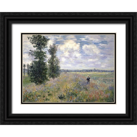 The Poppy Field, Argenteuil Black Ornate Wood Framed Art Print with Double Matting by Monet, Claude