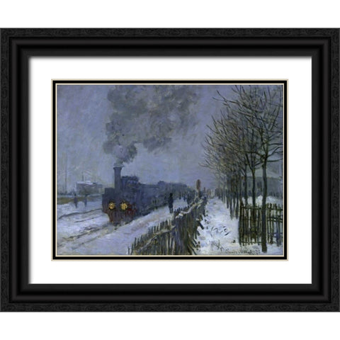 Train in the Snow, 1875 Black Ornate Wood Framed Art Print with Double Matting by Monet, Claude