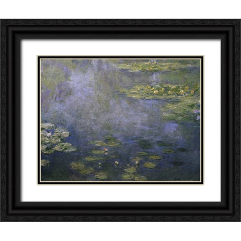 Water Lilies - Nympheas IV Black Ornate Wood Framed Art Print with Double Matting by Monet, Claude