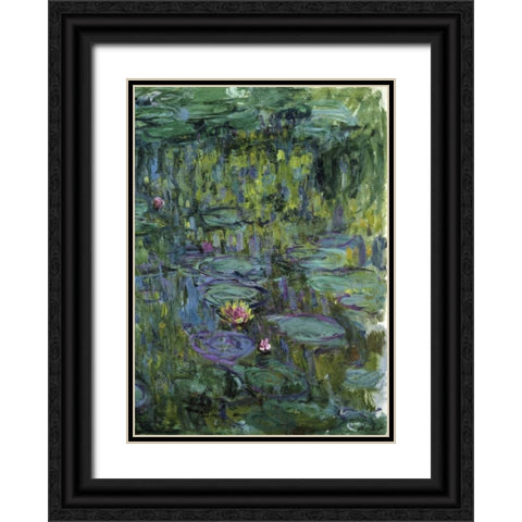 Water Lilies - Nympheas XI Black Ornate Wood Framed Art Print with Double Matting by Monet, Claude
