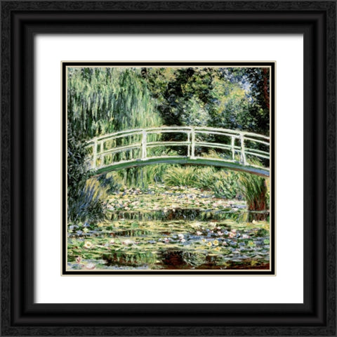 Les nympheas blancs - The White Waterlilies Black Ornate Wood Framed Art Print with Double Matting by Monet, Claude