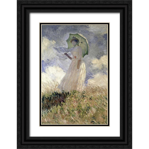 Woman with a Parasol Turned to the Left, 1886 Black Ornate Wood Framed Art Print with Double Matting by Monet, Claude
