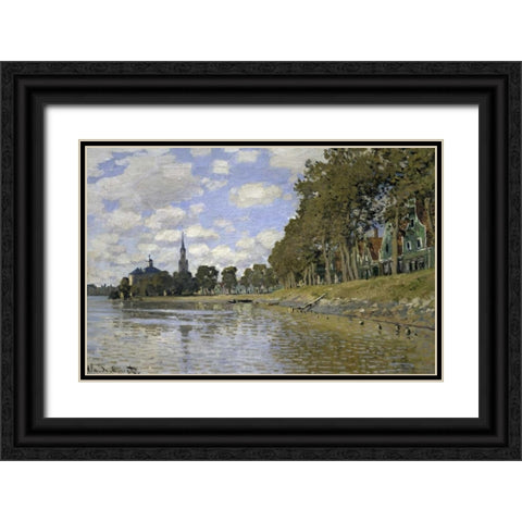 Zaandam - Holland Black Ornate Wood Framed Art Print with Double Matting by Monet, Claude