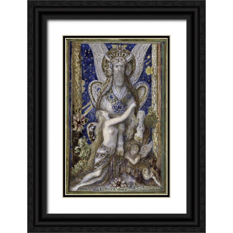 Europa Black Ornate Wood Framed Art Print with Double Matting by Moreau, Gustave