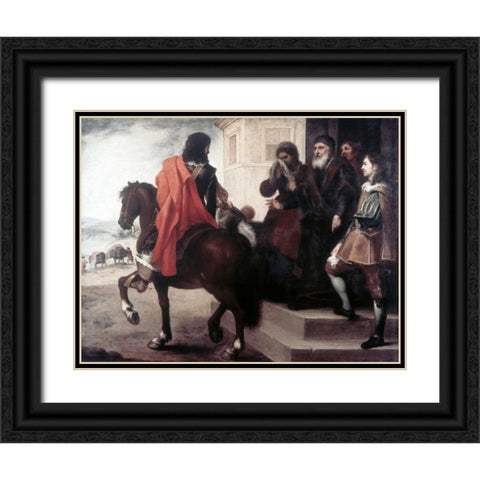 Departure of The Prodigal Son Black Ornate Wood Framed Art Print with Double Matting by Murillo, Bartolome Esteban