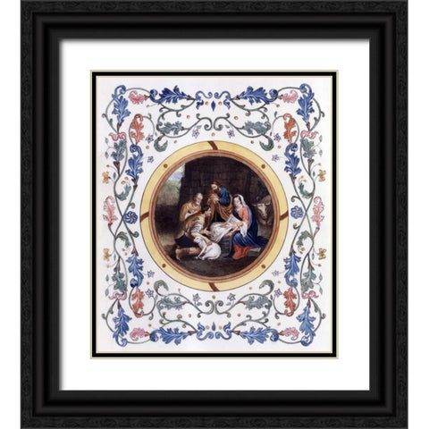 Nativity With Illuminated Border Black Ornate Wood Framed Art Print with Double Matting by Murillo, Bartolome Esteban