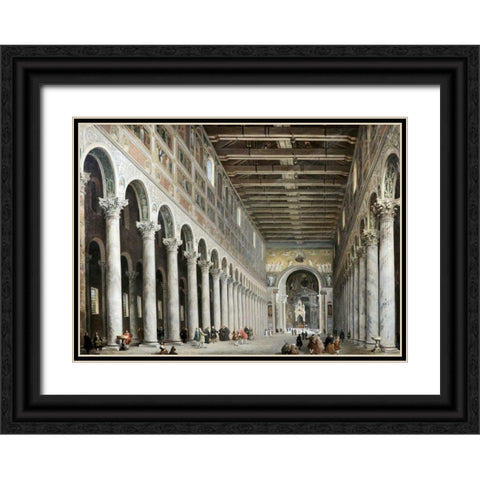 Interior of San Paolo Fuore Le Mure, Rome Black Ornate Wood Framed Art Print with Double Matting by Panini, Giovanni Paolo
