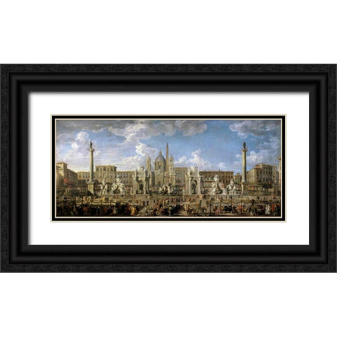 Preparation of The Fireworks - Rome Black Ornate Wood Framed Art Print with Double Matting by Panini, Giovanni Paolo