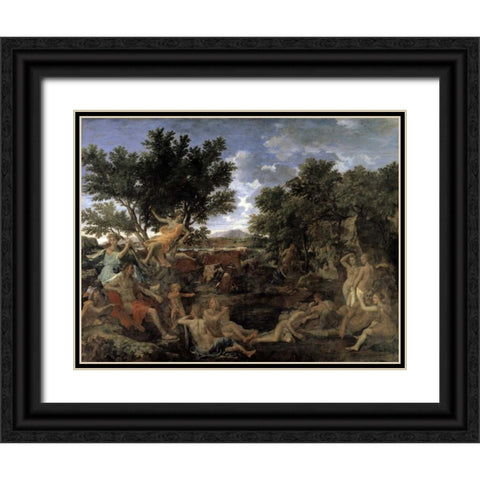 Apollo and Daphne Black Ornate Wood Framed Art Print with Double Matting by Poussin, Nicolas
