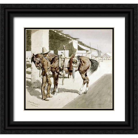 A Rural Guard - Mexico Black Ornate Wood Framed Art Print with Double Matting by Remington, Frederic