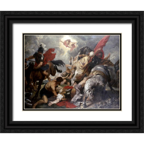 The Conversion of St. Paul Black Ornate Wood Framed Art Print with Double Matting by Rubens, Peter Paul