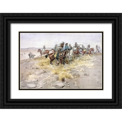Cowboys Black Ornate Wood Framed Art Print with Double Matting by Russell, Charles M.