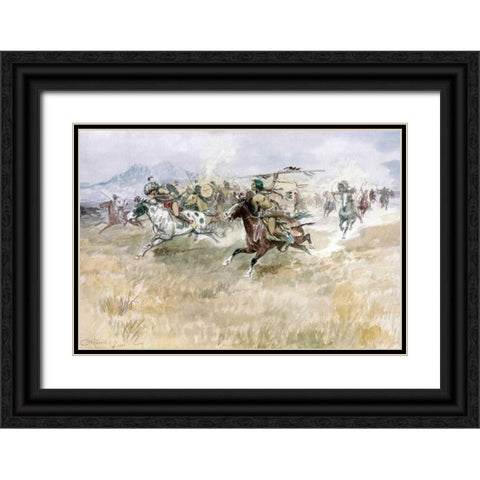 Indian Ambush Black Ornate Wood Framed Art Print with Double Matting by Russell, Charles M.