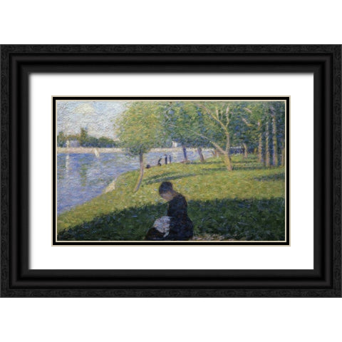 Study for A Sunday on La Grande Jatte II Black Ornate Wood Framed Art Print with Double Matting by Seurat, Georges
