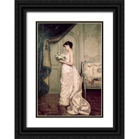 You Are My Valentine, Love Letter With Roses Black Ornate Wood Framed Art Print with Double Matting by Toulmouche, Auguste