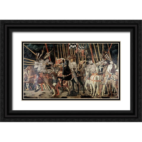 Battle of San Romano: The Counter Attack of Michelotto Da Contignola Black Ornate Wood Framed Art Print with Double Matting by Uccello, Paolo