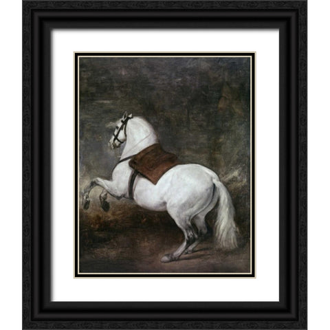 A White Horse Black Ornate Wood Framed Art Print with Double Matting by Velazquez, Diego
