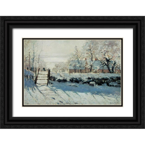 The Magpie Black Ornate Wood Framed Art Print with Double Matting by Monet, Claude