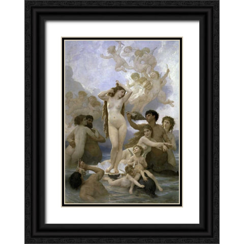 The Birth of Venus Black Ornate Wood Framed Art Print with Double Matting by Bouguereau, William-Adolphe