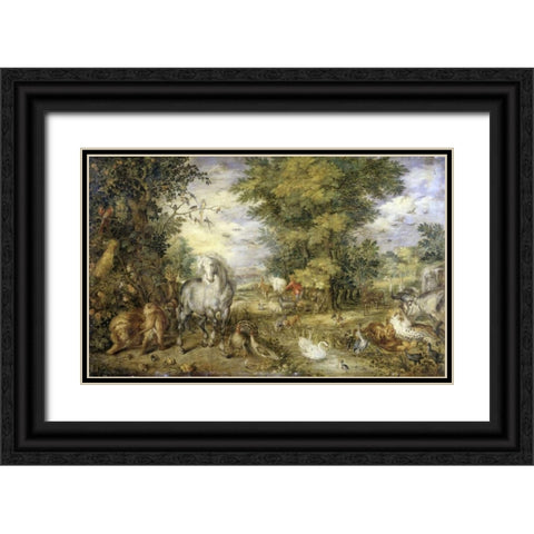 The Animals Approaching the Ark Black Ornate Wood Framed Art Print with Double Matting by Jan Brueghel the Elder