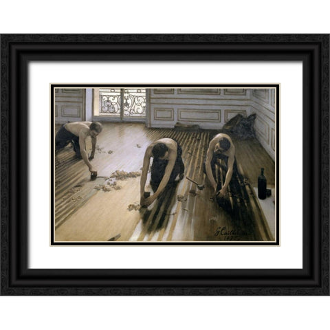 The Floor Scrapers Black Ornate Wood Framed Art Print with Double Matting by Caillebotte, Gustave