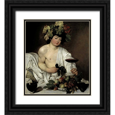 Bacchus Black Ornate Wood Framed Art Print with Double Matting by Caravaggio