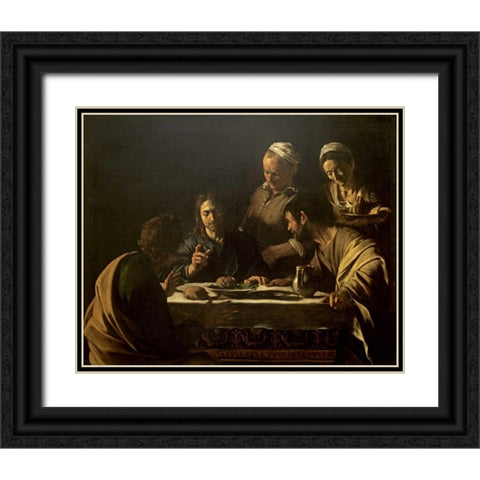 Supper at Emmaus Black Ornate Wood Framed Art Print with Double Matting by Caravaggio