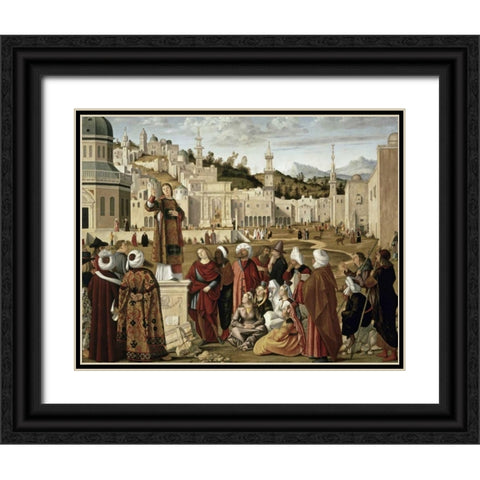 St. Stephen Preaching at Jerusalem Black Ornate Wood Framed Art Print with Double Matting by Carpaccio, Vittore