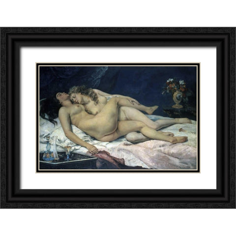 Sleep Black Ornate Wood Framed Art Print with Double Matting by Courbet, Gustave