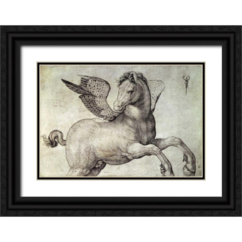 Pegasus Black Ornate Wood Framed Art Print with Double Matting by De Barbari, Jacopo