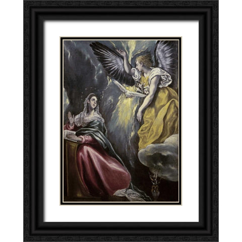 The Annunciation Black Ornate Wood Framed Art Print with Double Matting by El Greco