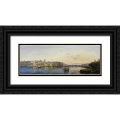 Valetta Harbour, Malta; and Medina, Malta Black Ornate Wood Framed Art Print with Double Matting by Galea, Luigi