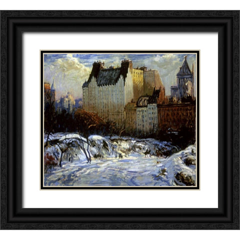 A View of the Plaza from Central Park Black Ornate Wood Framed Art Print with Double Matting by Goodwin, Arthur Clifton