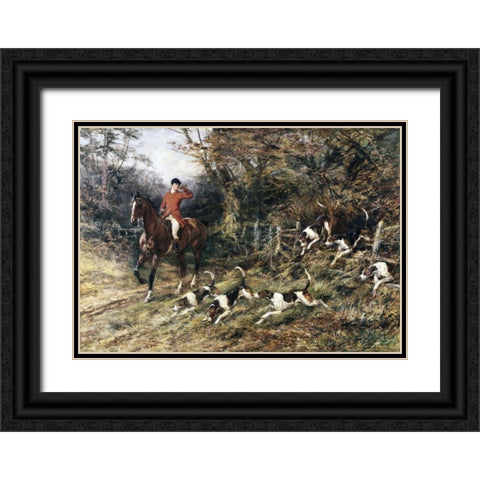Calling Hounds Out of Cover Black Ornate Wood Framed Art Print with Double Matting by Hardy, Heywood